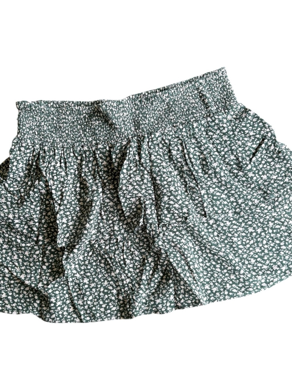 AE Tiered Green Floral Ruffled Mini Skirt